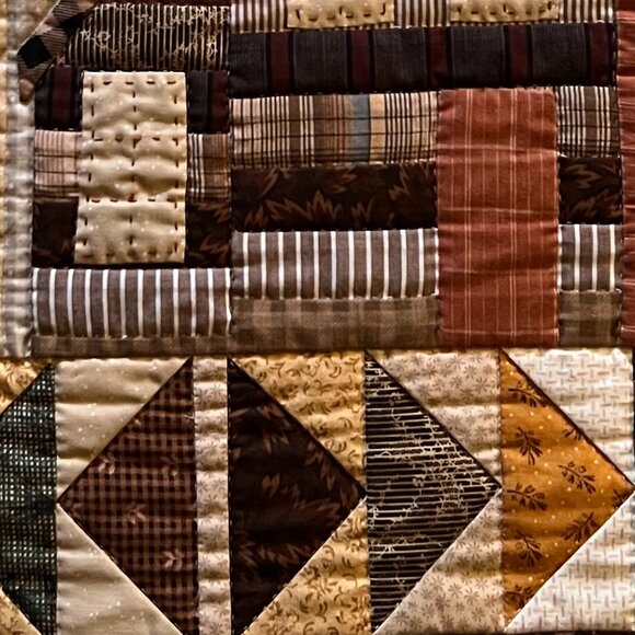 Hand Stitched Cabin-in-the-Woods Folk Art Patchwork Quilt Wall Hanging Handmade - Picture 6 of 13